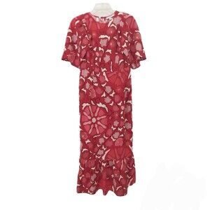 Rhode Sleeveless Dress Size 4 Red Floral Linen Midi Dress